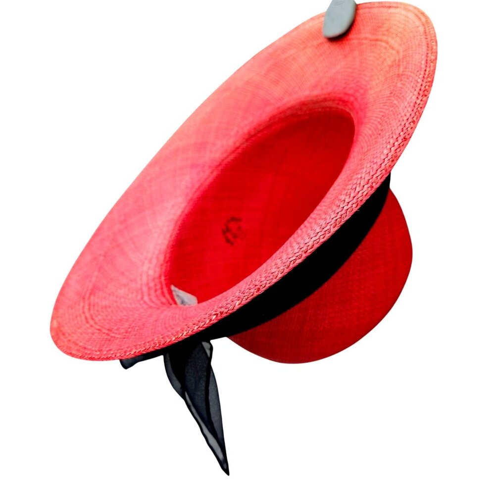 Vintage Red Straw Hat by Saks Fifth Avenue Union Label USA 22.5" Medium - Picture 15 of 16